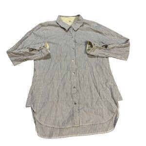 Symple NYC Button Down Roll Tab Linen Blend Shirt‎ Blue and White Size Medium
